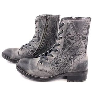 ☁️ Musse and Cloud Burnished & Embroidered Leather Combat Boots
